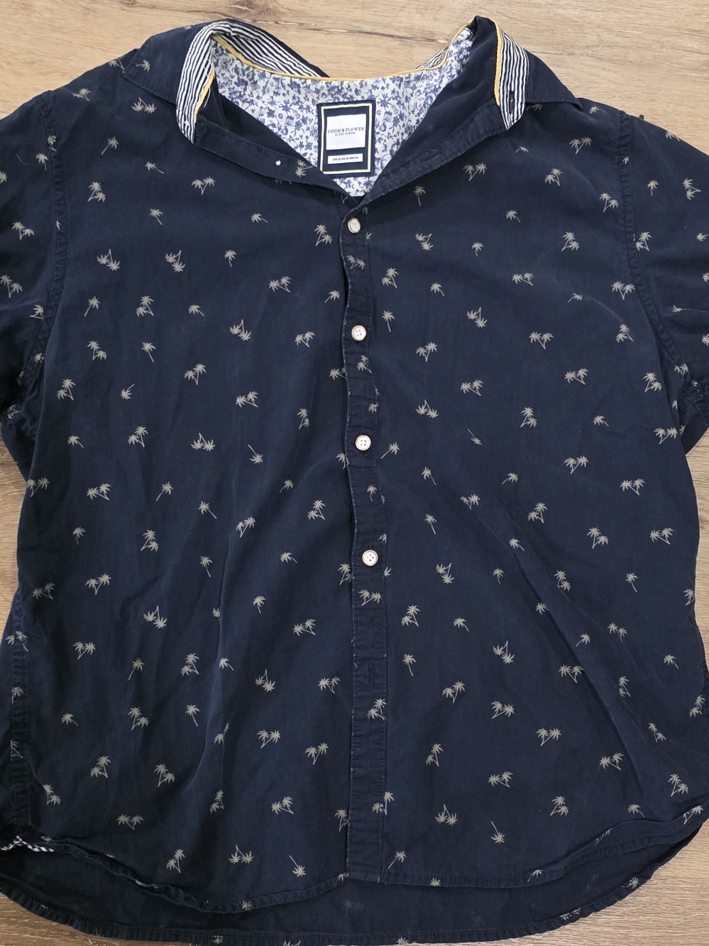 Denim And Flower Navy Short-Sleeve Palm Print Shirt